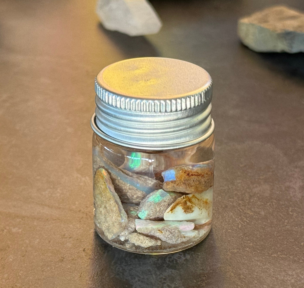 Opal Specimen Jar — Mintabie, SA